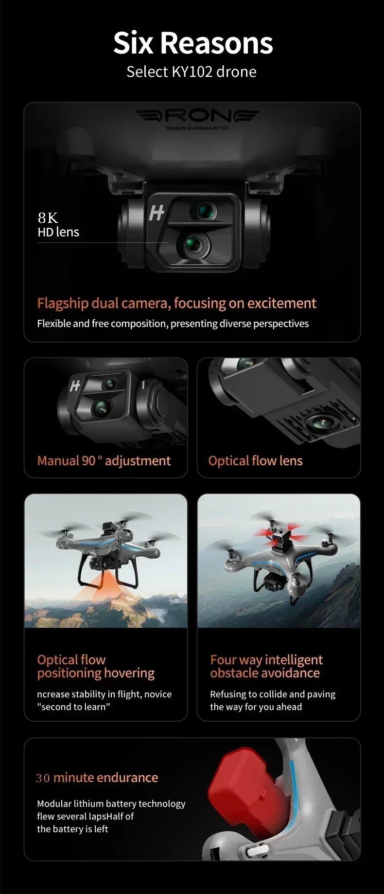 KY102 Drone 8K Professional Dual Camera Brushless Quadcopter Obstacle Avoidance Optical Flow Aerial Drone RC 10000M